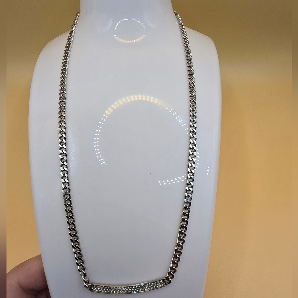Michael Kors Silver-Tone Pave Bar Necklace